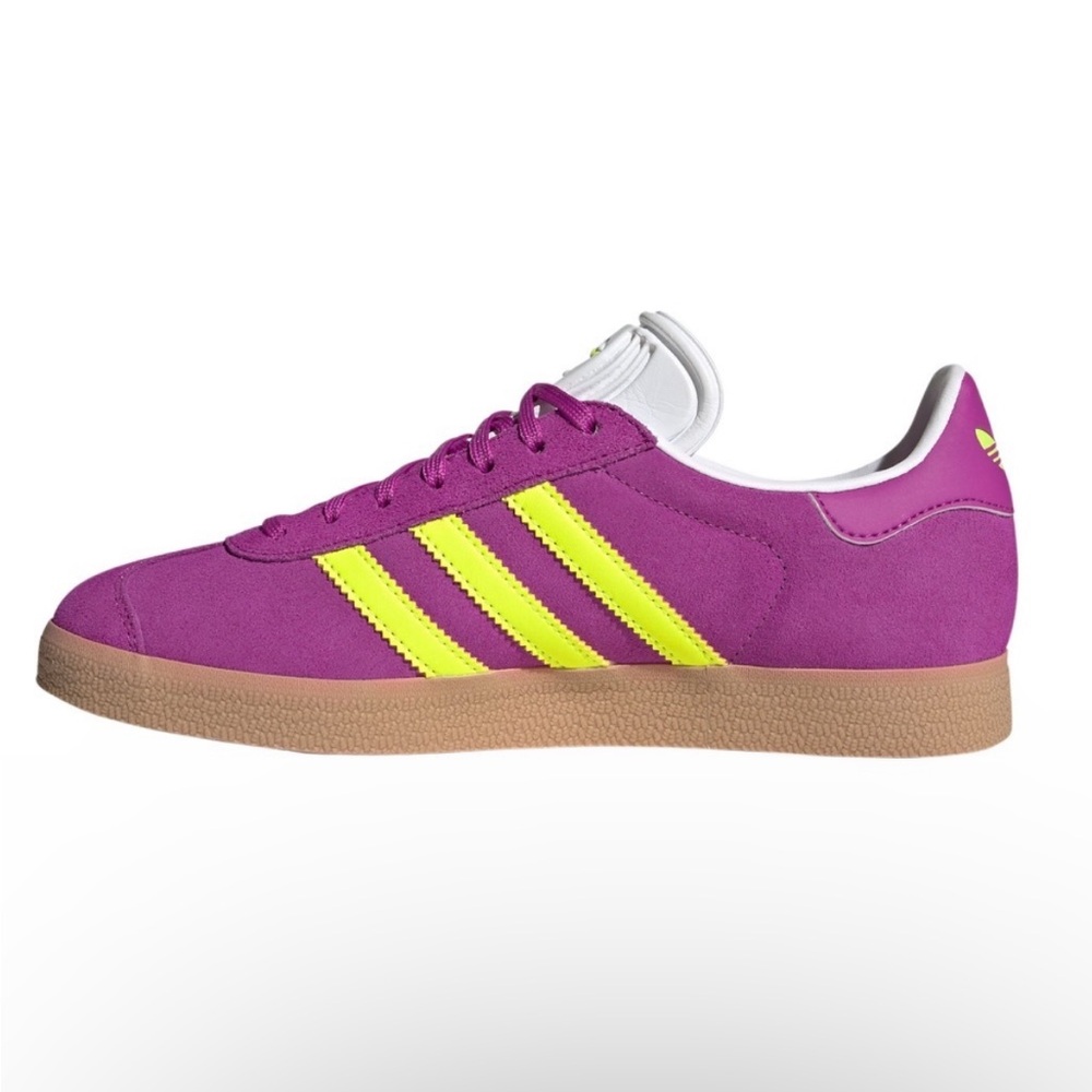 WMNS ADIDAS ORIGINALS GAZELLE PURPLE BURST NEON SOLAR YELLOW SHOES SNEAKERS - Picture 10 of 17